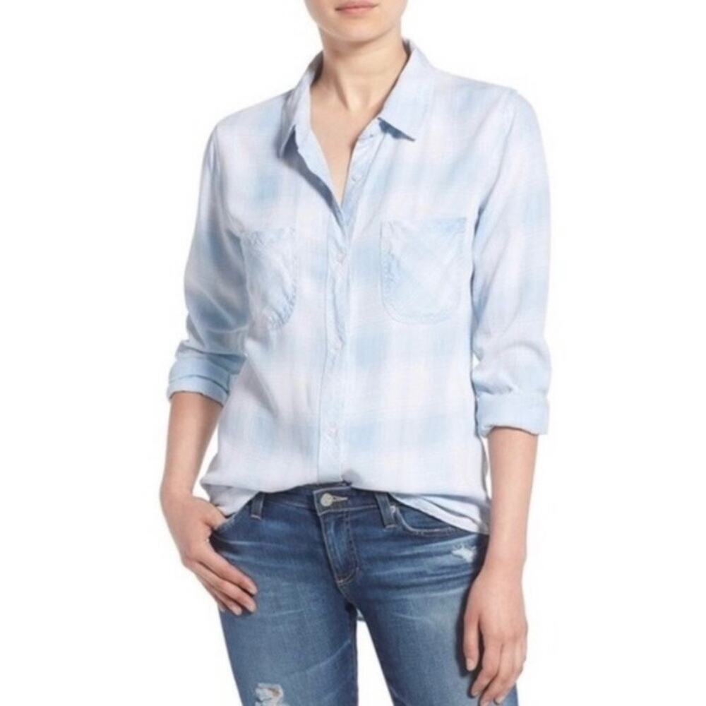 Rails Carter L/S Button-Up Shirt Watercolor Grid Blue/White Plaid sz Small